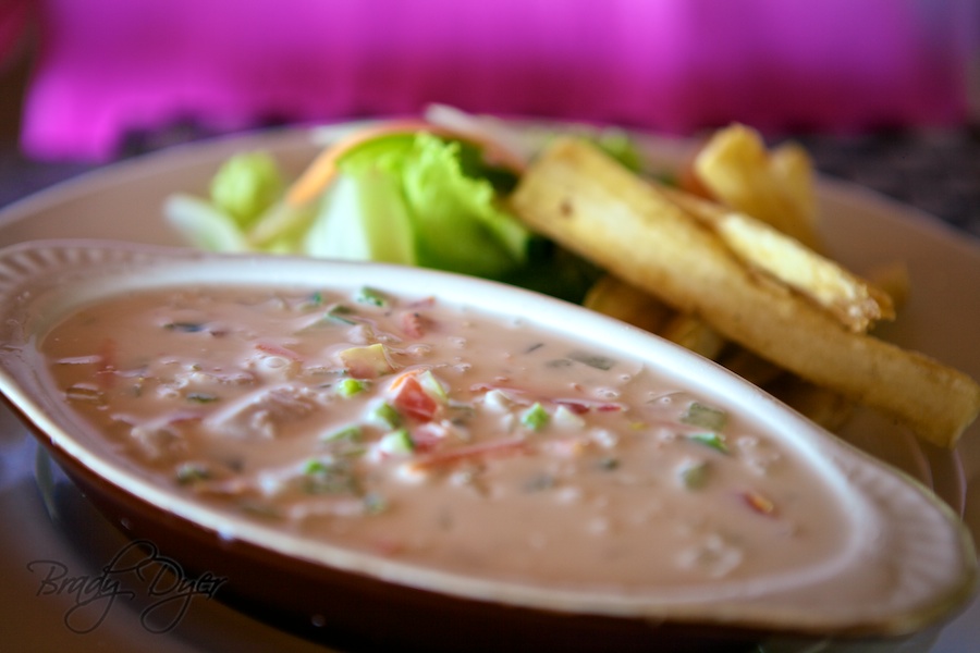 Raw fish salada at Viwa Island