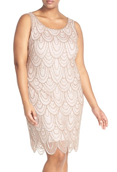 This dainty champagne scalloped dress — $168